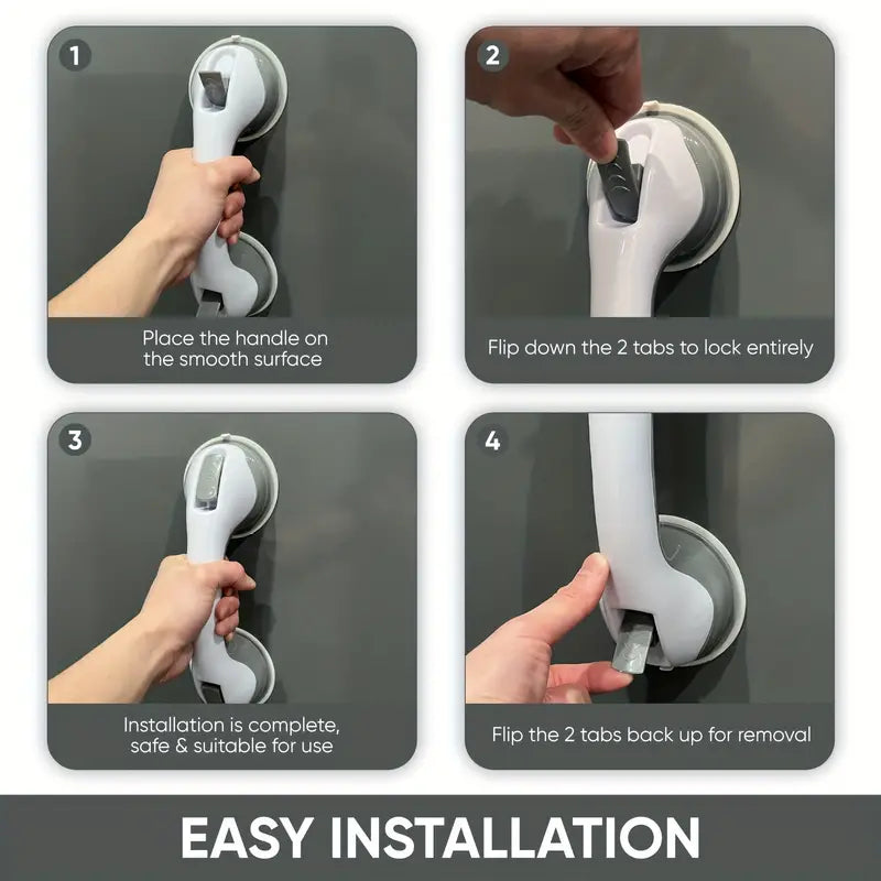 No-Drill Suction Cup Bathroom Grab Bar — Non-Slip Safety Grip