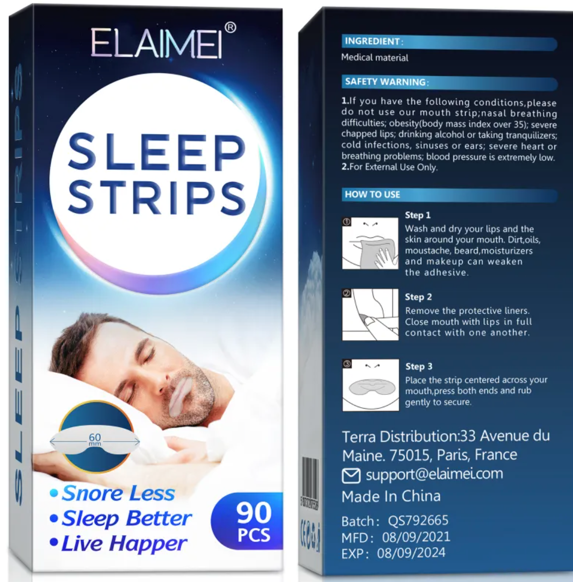 Anti-Snoring Mouth Tape — 90-Pack, Skin-Friendly Nasal Breathing Aid