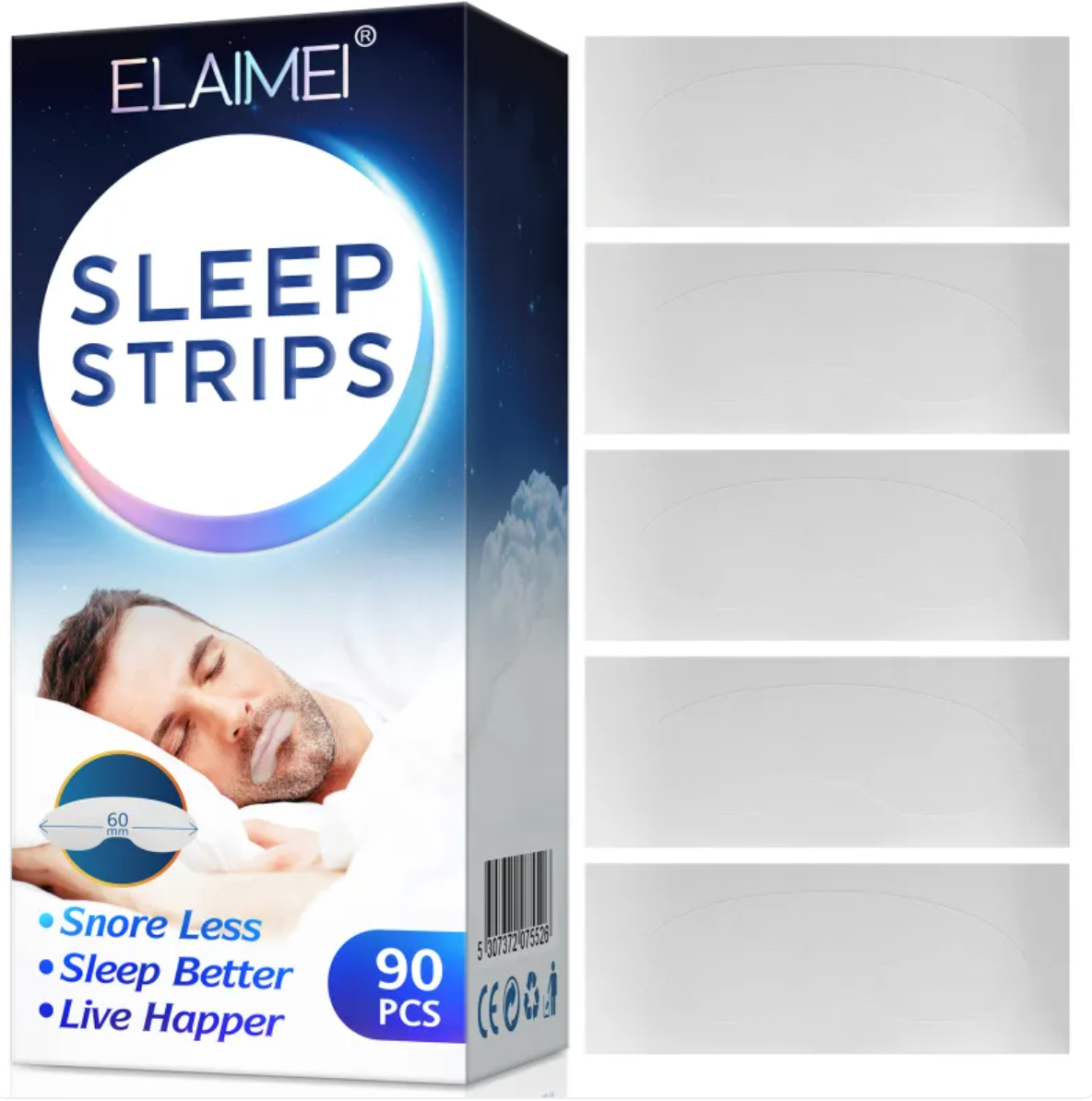 Anti-Snoring Mouth Tape — 90-Pack, Skin-Friendly Nasal Breathing Aid