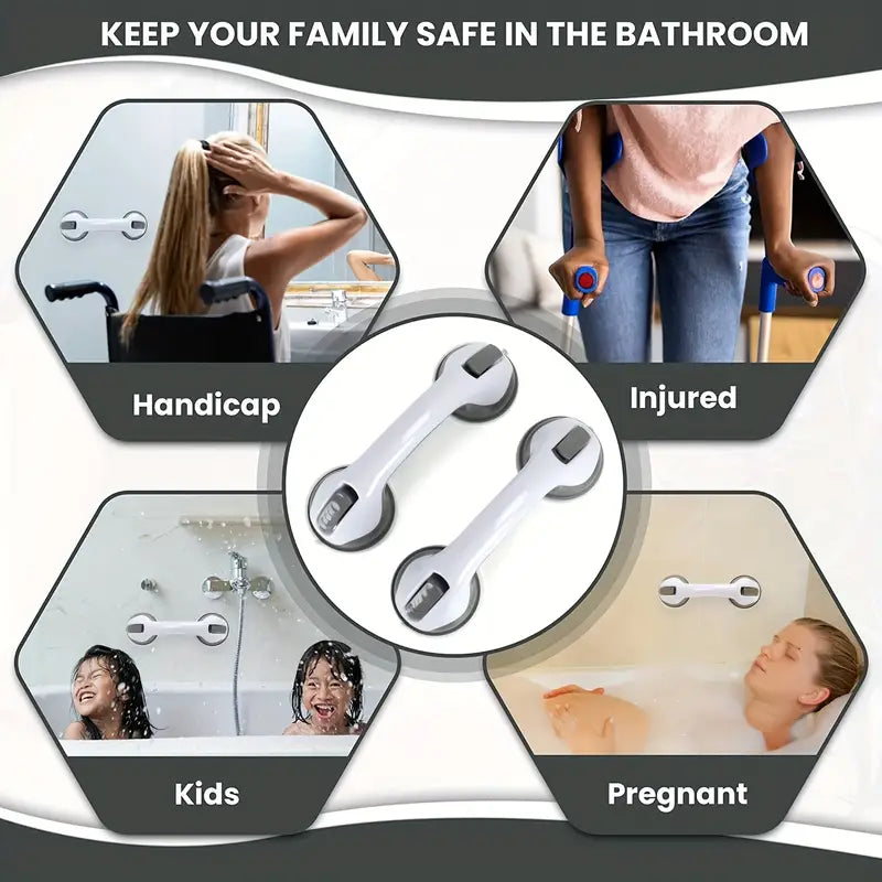No-Drill Suction Cup Bathroom Grab Bar — Non-Slip Safety Grip