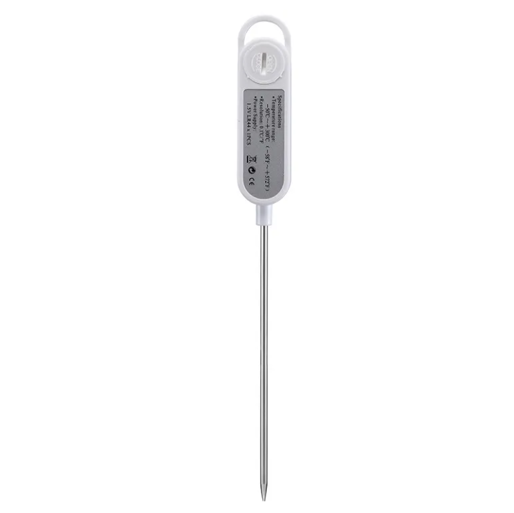 instant read digital meat thermometer with stainless steel probe
digital cooking thermometer reading temperature on a grill
candy and deep-fry thermometer measuring hot oil