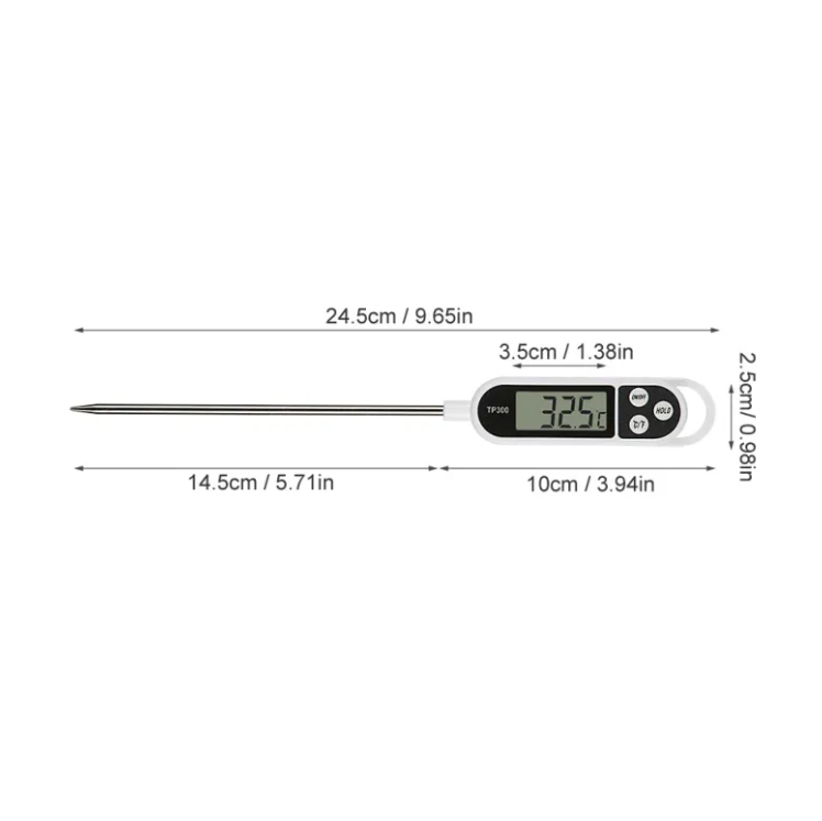 instant read digital meat thermometer with stainless steel probe
digital cooking thermometer reading temperature on a grill
candy and deep-fry thermometer measuring hot oil