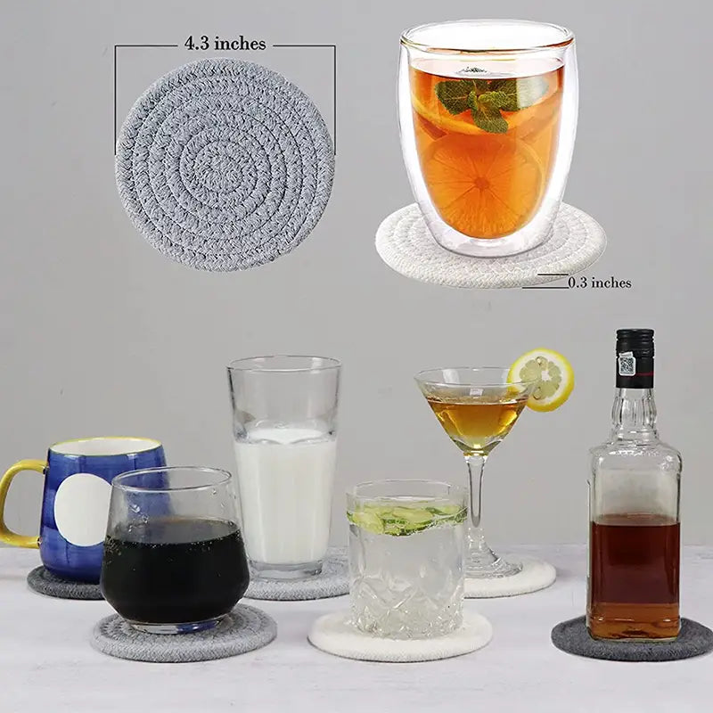 Artisan Woven Cotton Coasters — Absorbent, Heat-Resistant, Set