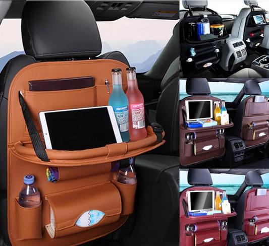 Car Seat Organizer With Foldable Table — PU Leather, Multi-Pocket