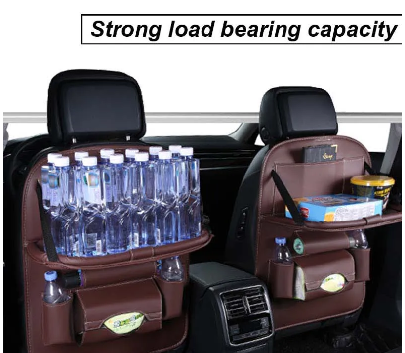 Car Seat Organizer With Foldable Table — PU Leather, Multi-Pocket